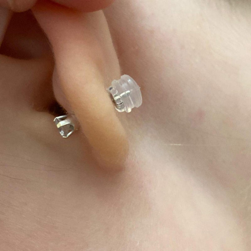 VOLUKA Silicone Earring Backs Replacement | Comfortable Rubber Earring Backings for Stud | Clear Plastic Soft Flat Earing Backs Secure Safety Locking (1 Pair 14K White Gold) - Image 3